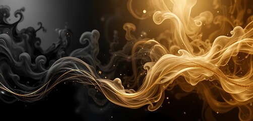 Elegant Abstract Wave Design with Golden Accents on Dark Background