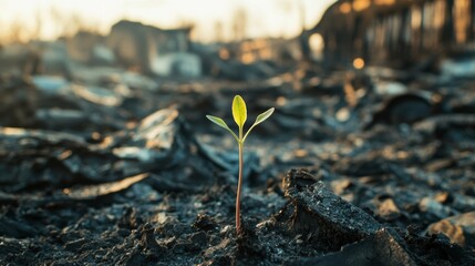 Sprout Emerges: Renewal after Fire Burnt Debris 