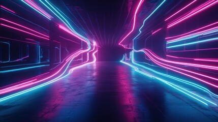 Neon Lights Illuminate Futuristic Corridor Design