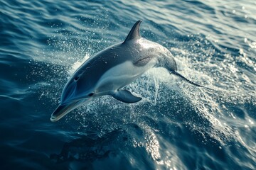 Obraz premium Dolphin jumping out of the blue water creating splashes