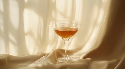 Amber drink in coupe glass soft light sheer fabric 