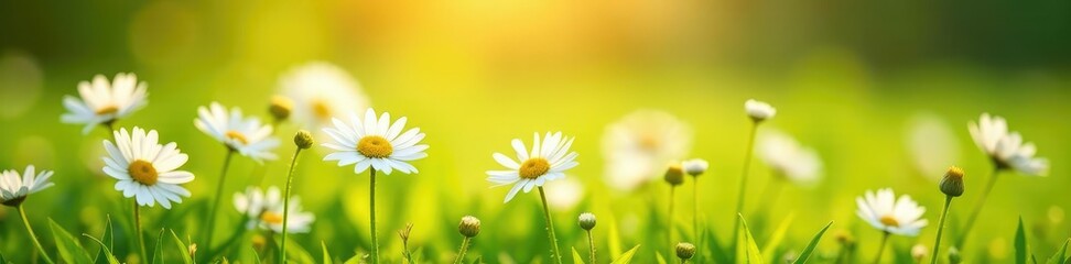 White daisies growing in a field under sunlight, white daisies, field, bright © lammone