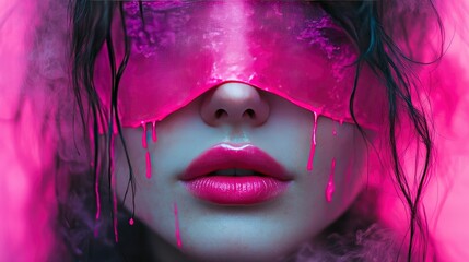 Surreal Pink Liquid Mask Woman Portrait