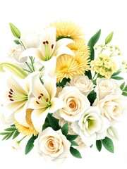 Fototapeta premium Beautiful Bouquet of White and Yellow Flowers Displaying Freshness and Natural Elegance in Springtime