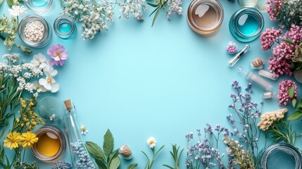 Floral Beauty: A Serene Arrangement of Botanicals and Beauty Products