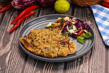 Tasty chicken steak with vegetables