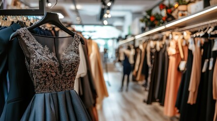 Elegant Embellished Dress Hangs In Boutique Store