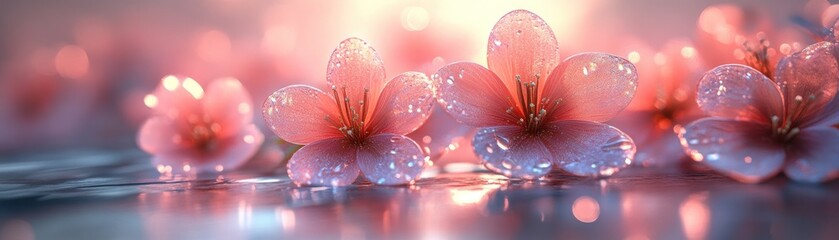 Fototapeta premium Delicate pink blossoms softly reflected in a gentle light surface