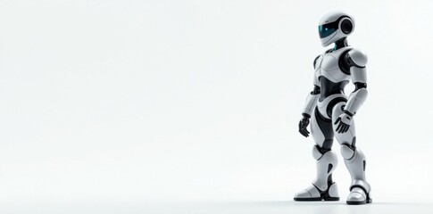 Fototapeta premium Futuristic robot standing alone on a white background, wires, solo, technology