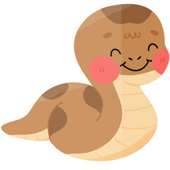 cute snake cartoon. Friendly characters of smiling reptile. Kawaii serpents illustrations.