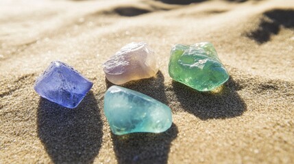 Colorful Polished Stones Resting On Sandy Beach