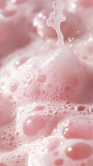 Fototapeta premium Pink foam bubbles close-up, bath product