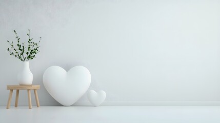 Floating glossy heart symbol in smooth 3D rendering with soft ambient lighting set against a clean white background for a minimalist modern design with subtle reflections for depth