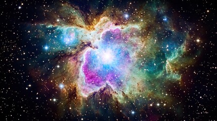 A vibrant nebula showcases cosmic dust and stars