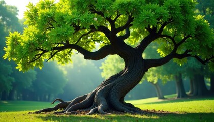 Fototapeta premium Ancient Ginkgo tree with gnarled trunk and twisted branches, nature, bark, twisted