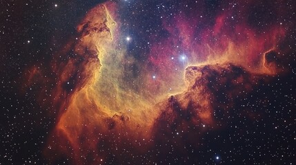 Obraz premium Cosmic Nebula Glowing with Orange and Red Hues