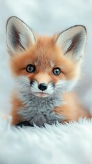 Obraz premium Adorable baby fox with fluffy fur nature animal portrait serene environment close-up view cute concept