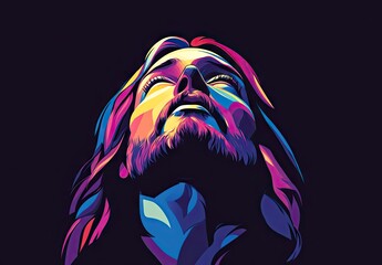 Vibrant Pop Art Portrait of Jesus Christ Looking Upward
