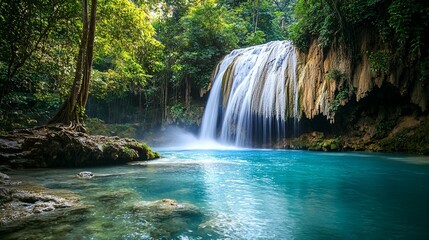 Fototapeta premium Jungle Waterfall Serenity