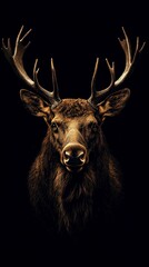 Majestic moose with antlers isolated on black background high-quality wildlife photography artistic environment front view nature concept