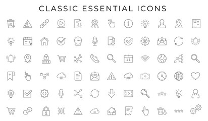 set classic essential line icons, communication technology business, social love friends relationship