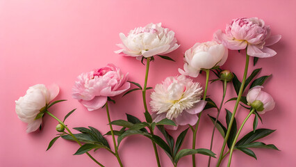 Fototapeta premium Peonies on a bright pink background.