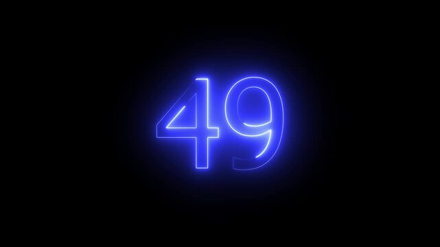 Energy Neon red Number 49 Animation.Neon number 49 with alpha channel, neon numbers.neon text 49 number countdown icon background 4k animation.