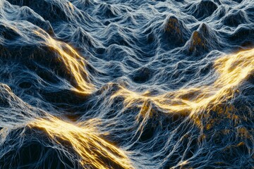 Fototapeta premium Close up of wave like textures with a glowing essence, artistic silk composition photography