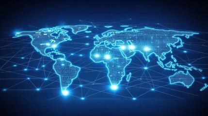 Fototapeta premium A futuristic world map with glowing cybersecurity grids, highlighting the importance of global data encryption