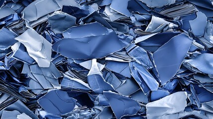 Abstract Composition of Crumpled Blue Paper Pieces Creating a Vibrant Textured Background