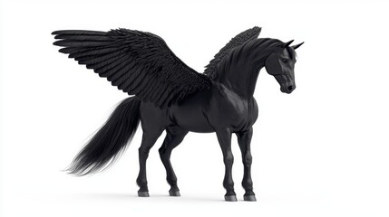 Majestic Black Winged Horse with Stunning Feathered Wings
