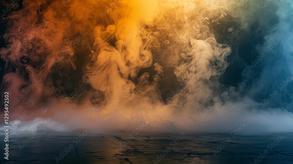 Canvas Prints vibrant swirl of multicolored smoke hovering over a dark floor with misty fog, isolated on a black b