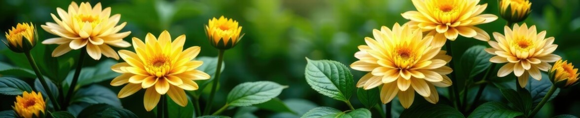 Fototapeta premium lush green foliage surrounding the chrysanthemums, surroundings, leaves