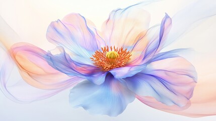 Obraz premium Abstract poppy with flowing sheer fabric in pastel colors