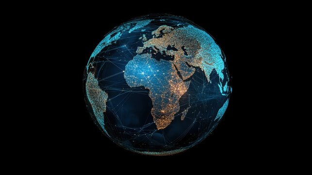 A holographic globe with pulsating cybersecurity connections, illustrating protected digital communication worldwide