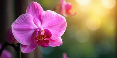Pink orchid in soft focus with filtered sunlight, petals, filter, bloom