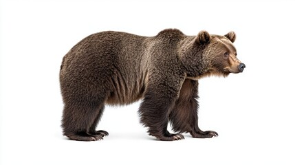Fototapeta premium Realistic Brown Bear Standing on White Background in Profile View