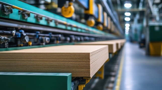 Piles of cardboard sheets move through an industrial factory