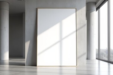 Fototapeta premium Modern Concrete Interior Mockup with Blank Canvas