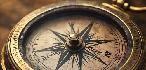 Antique brass compass with engraved markings and aged finish close-up