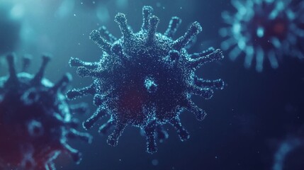 Close-Up View of Microscopic Virus with Blue Background and Details
