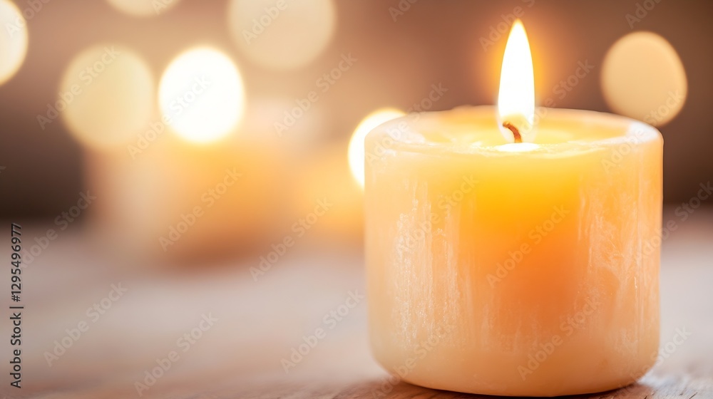 Poster Single Warm Candle with Soft Flame Glowing in the Dark : Generative AI