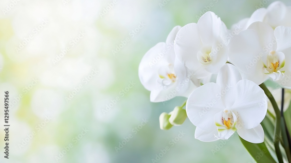Poster elegant white orchids in soft focus showcasing beauty and grace in a serene environment : generative
