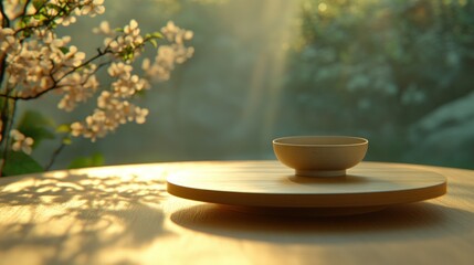 Peaceful Tea Ceremony Scene with Cherry Blossoms