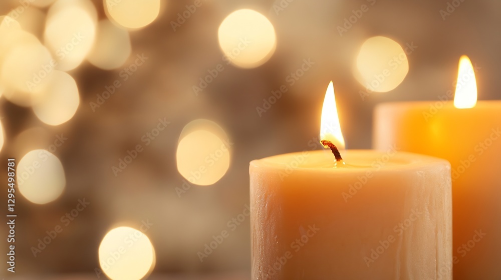 Leinwandbilder elegant yellow candles with soft flame and glowing background for a calming effect : generative ai