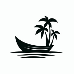 very simple flat and single minimalist Boat Silhouette in black on a white background