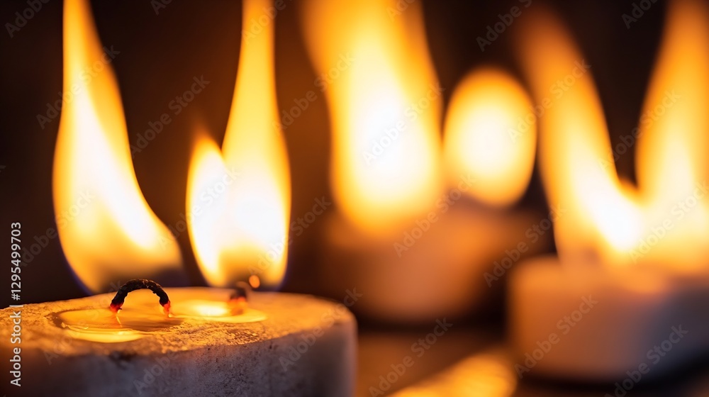 Poster group of candles burning with bright flames creating a warm and cozy ambience : generative ai