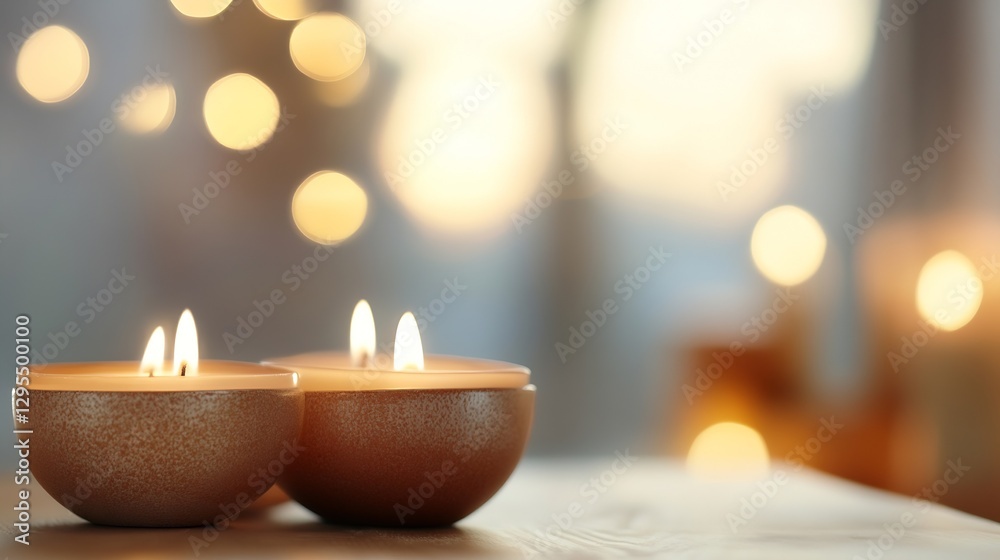Poster warm and inviting scented candles in decorative bowls for a relaxing home environment : generative a