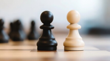 Close Up View of Chess Pawns in a Strategic Game of Chess : Generative AI