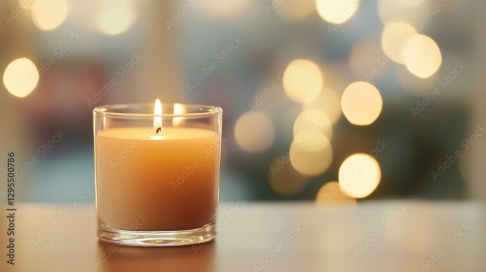 Leinwandbilder warm glowing candle creating cozy ambiance with soft bokeh lights in background : generative ai
